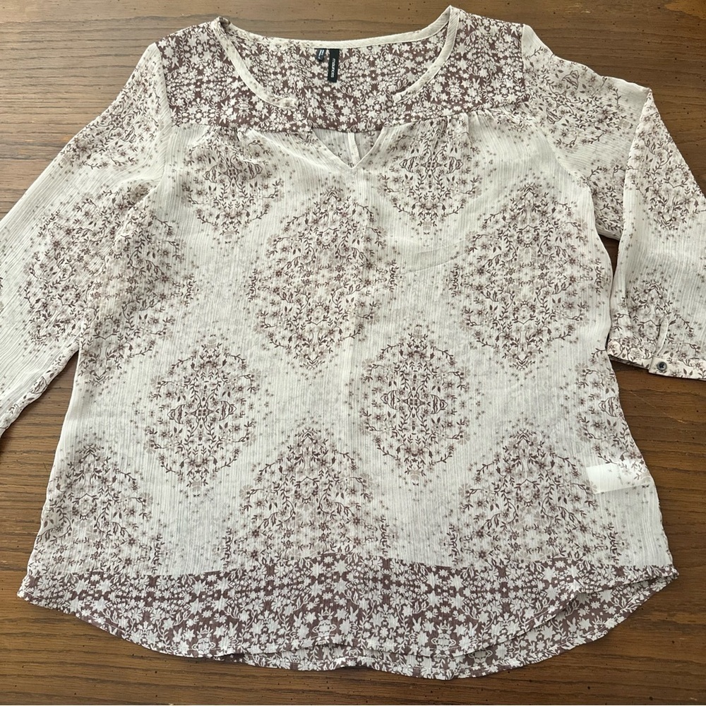Maurices white sheer floral multicolored blouse L
